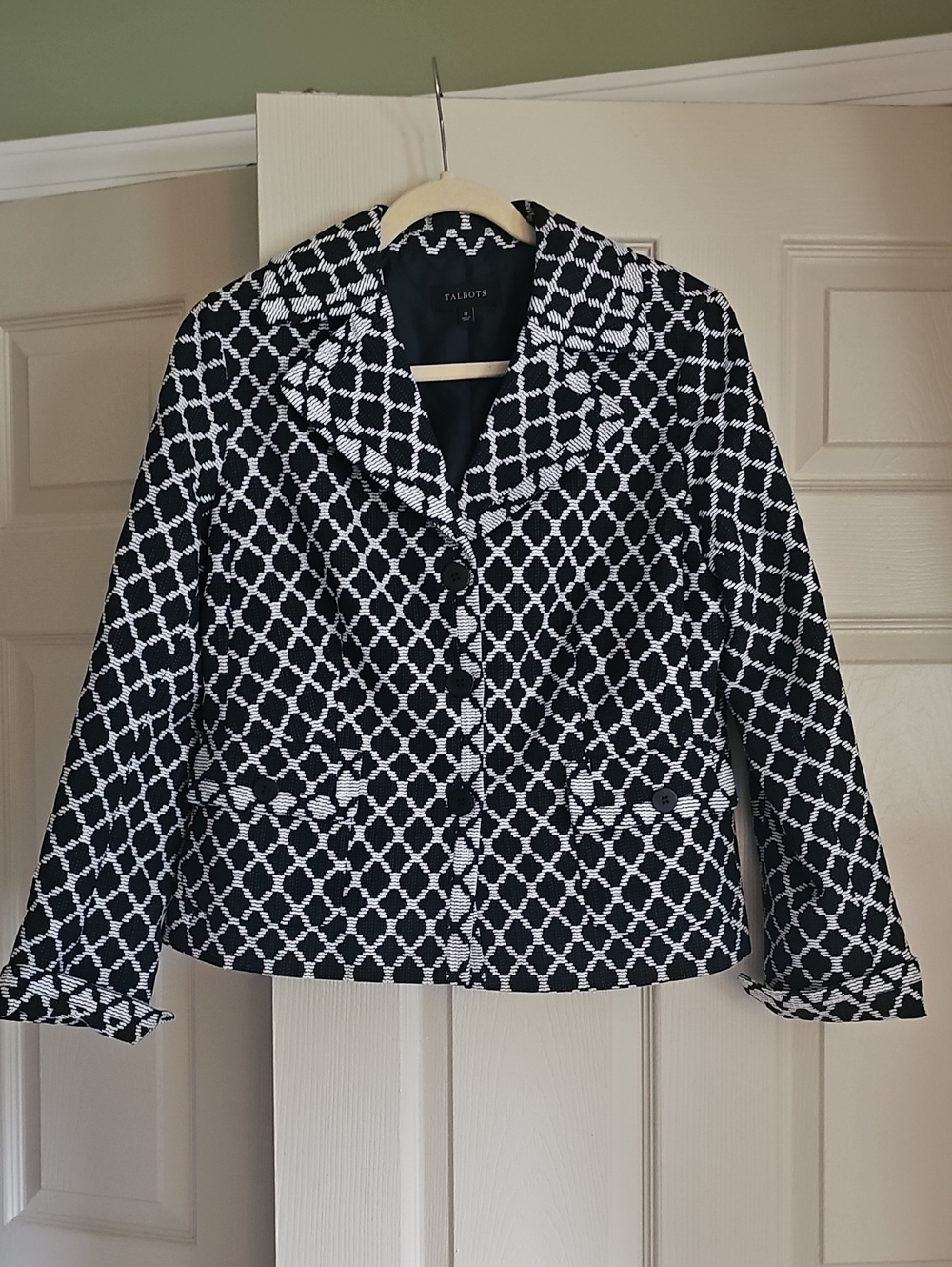 Talbots Black and White Lattice-Print Blazer